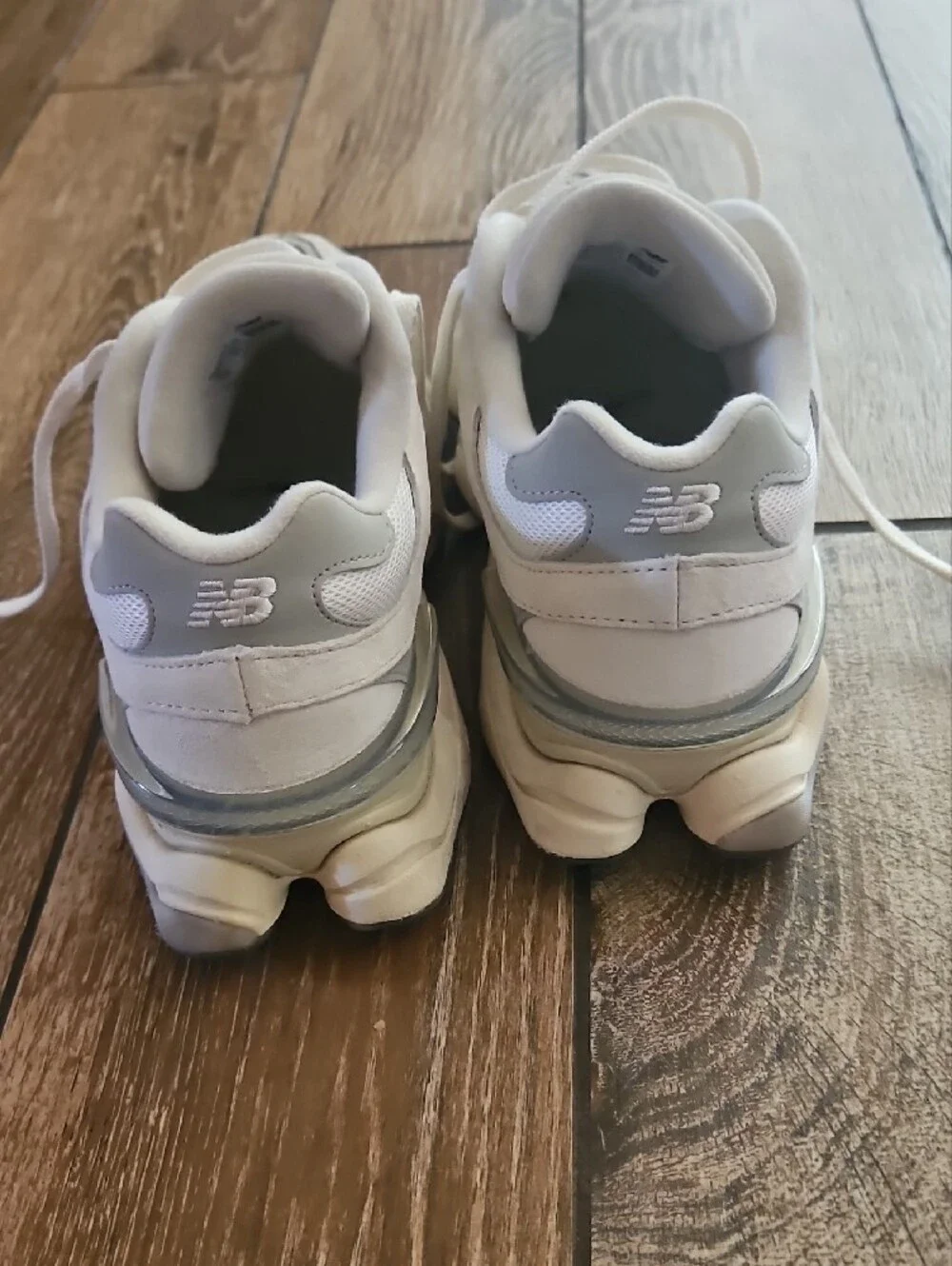 New Balance White and Light Gray 9060 Athletic Sneakers